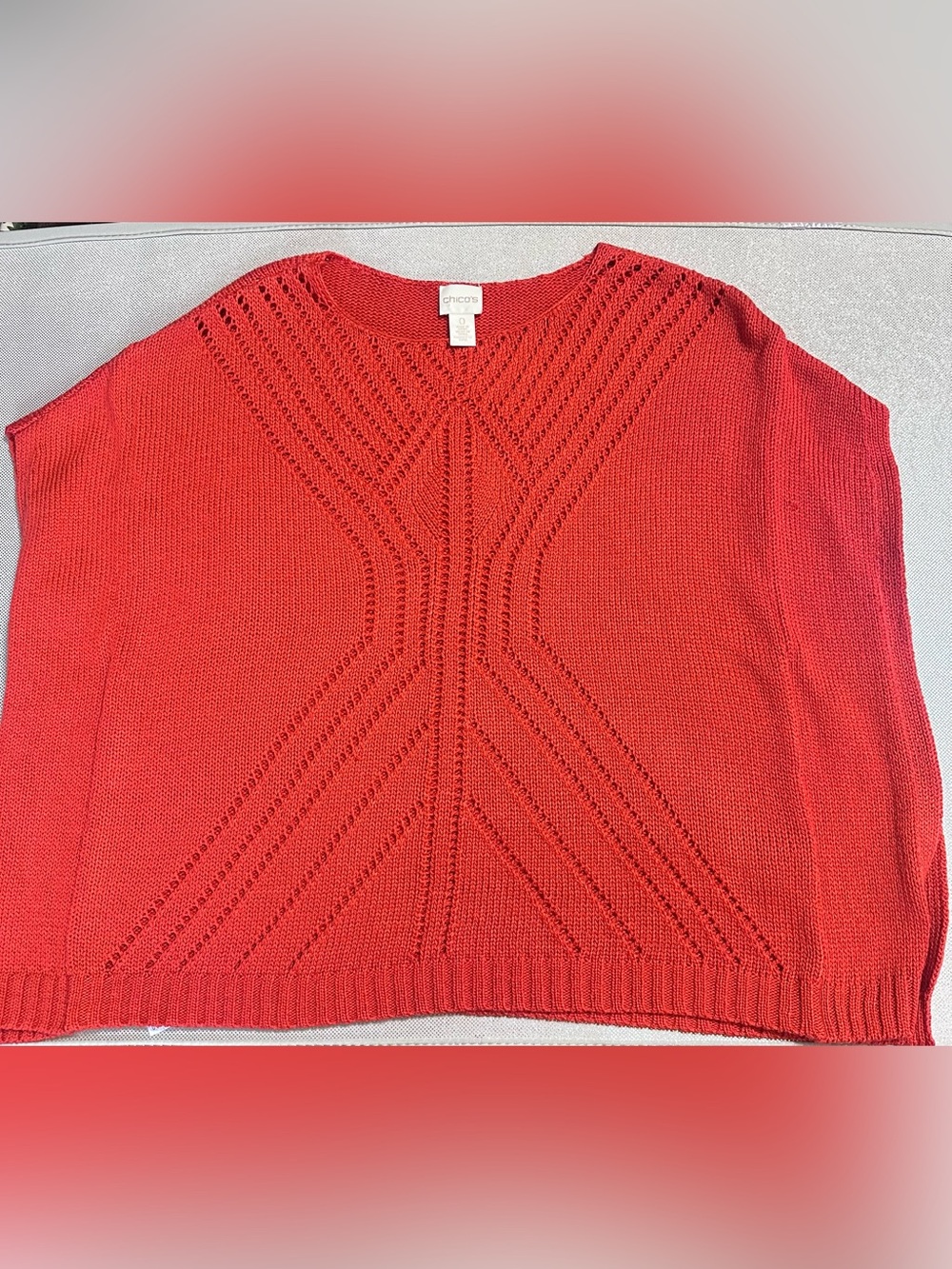 Chico's Red/ coral Crewneck Knit Sweater